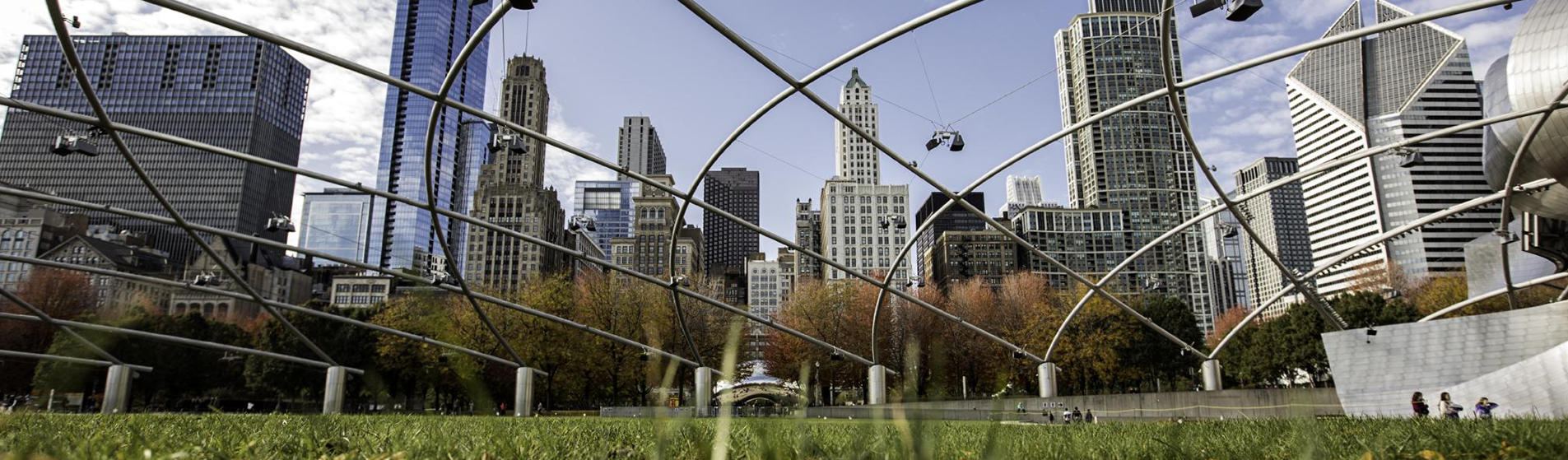 Chicago skyline image from grassy field