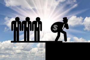 Rich man steals from poor people