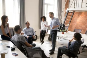 Business team meets