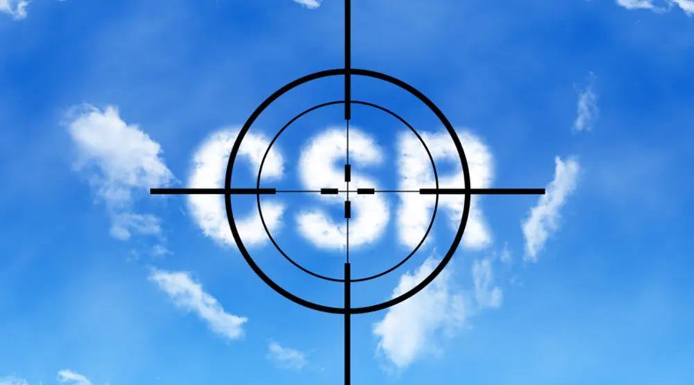 Cloud shaped like the letters CSR with a target on it