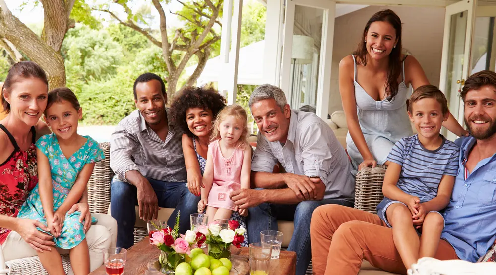 Families gather on a porch