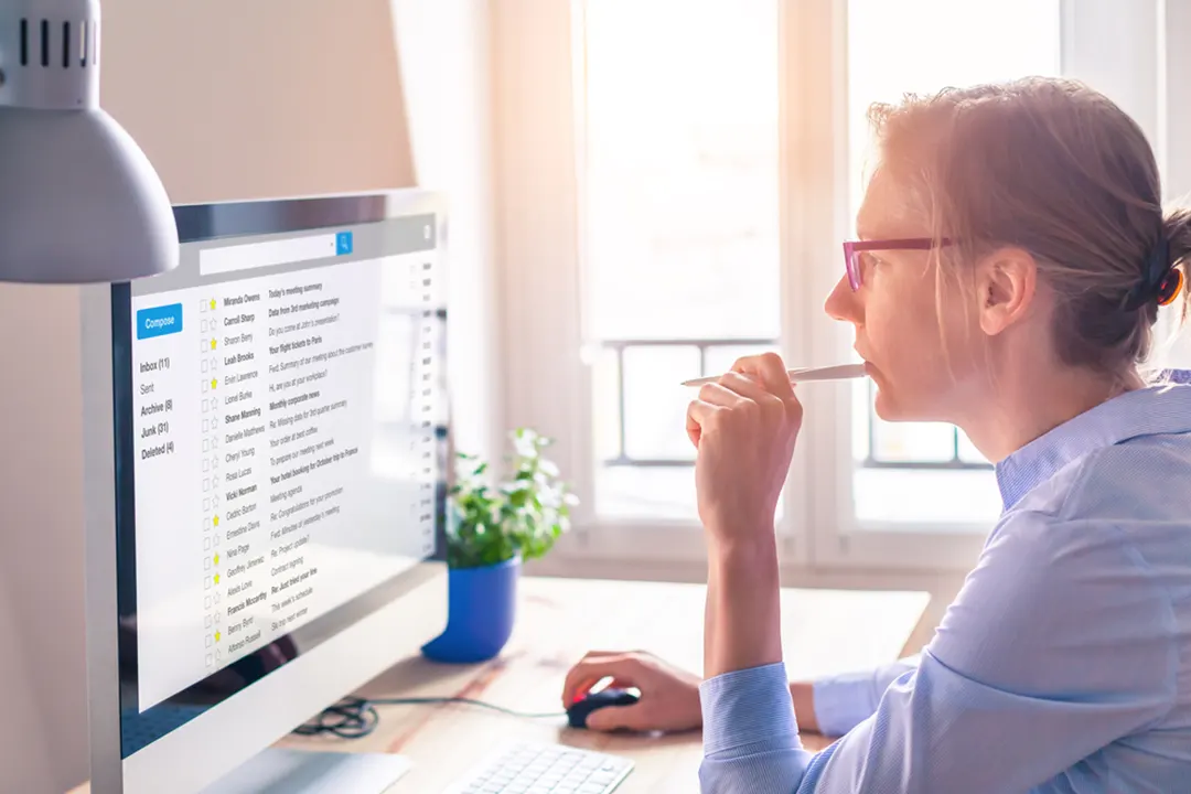 A woman checks email