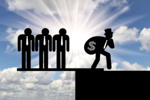 Rich man steals from poor people