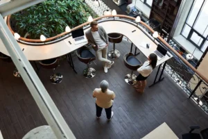 Colleagues work at a coffeeshop
