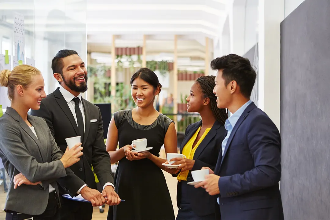 Morning coffee coworker group