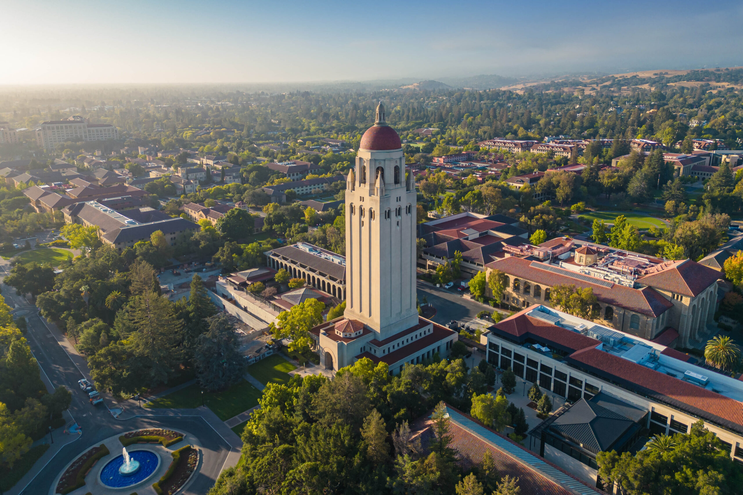 STANFORD, CA,USA - Aug 20 2022: Aerial view of Stanford University, Palo Alto, Silicon Valley, California, USA