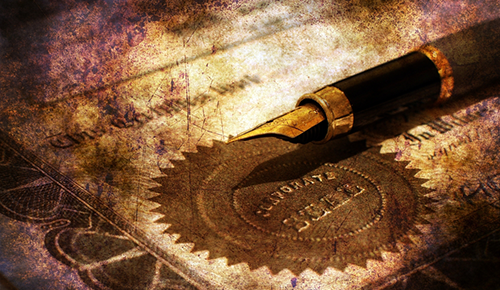Image of official seal and pen